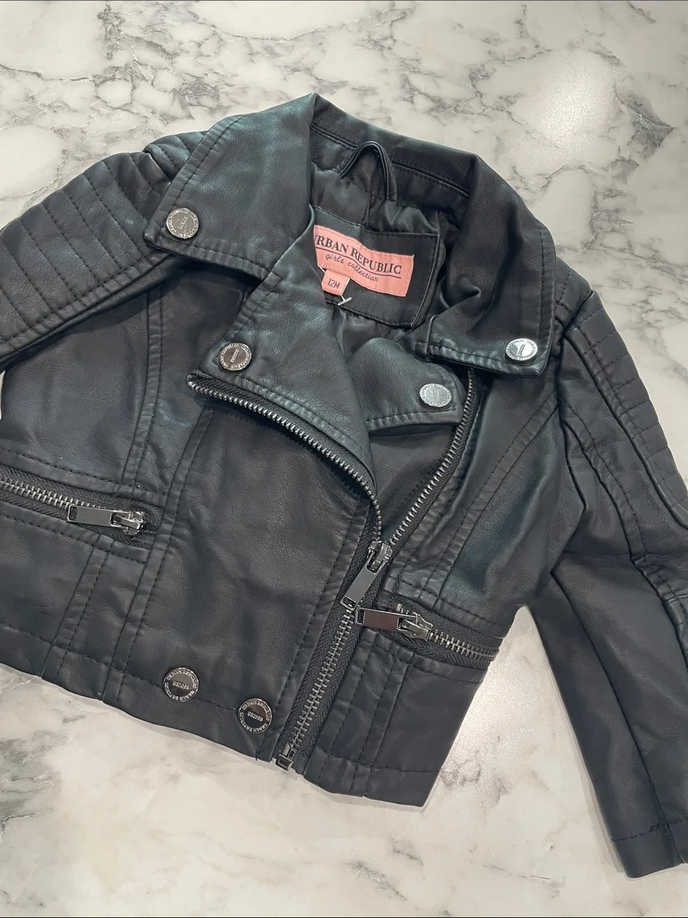 Urban Republic Black Moto-Style Faux Leather Jacket 12m